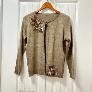 Vintage Wool Blend Embellished Cardigan Brown - M